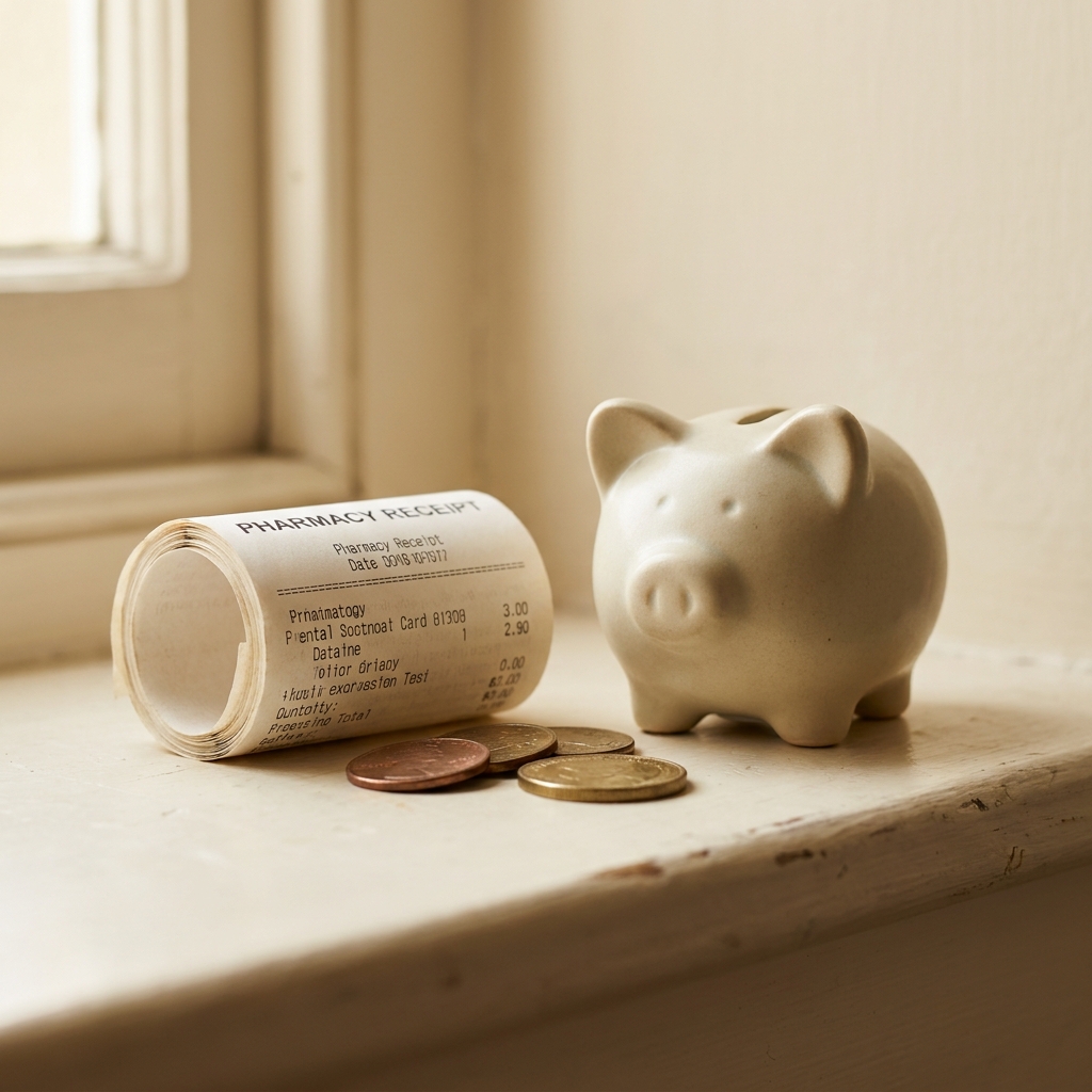 Pharmacy receipt and coins